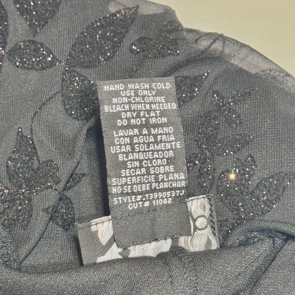 Vtg Y2K Velvet Burnout Floral Dress SzM Sparkle Sheer Stretch Whimsigoth Witchy - Picture 9 of 16